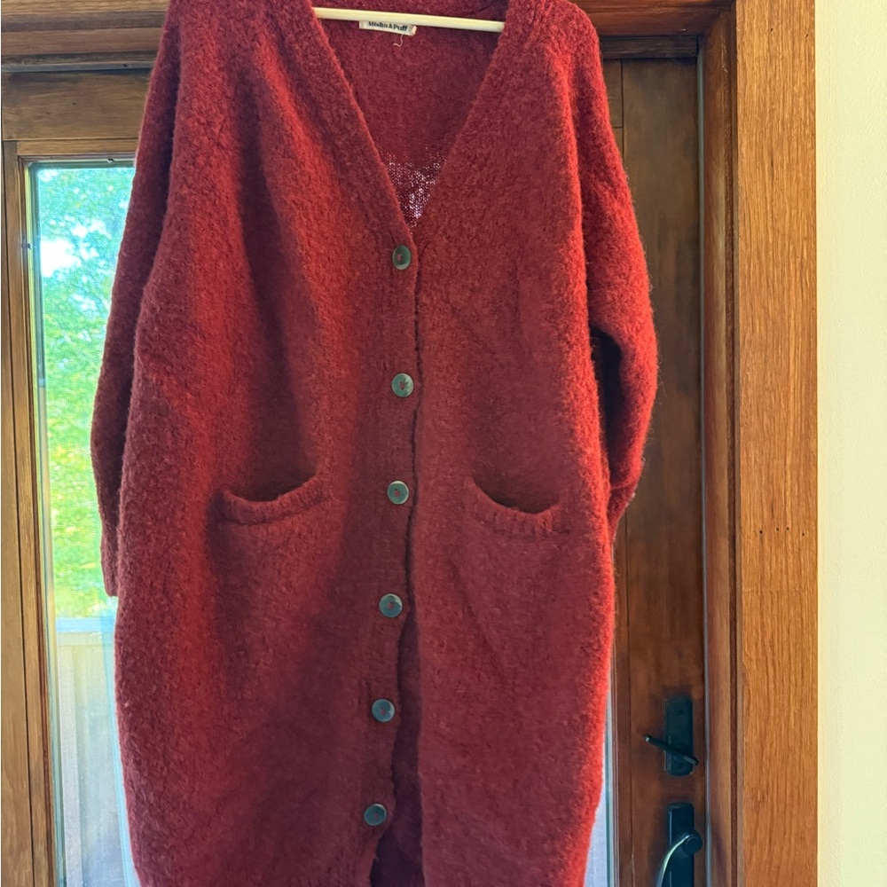 Misha and Puff Wool Red Button-Up Sweater
